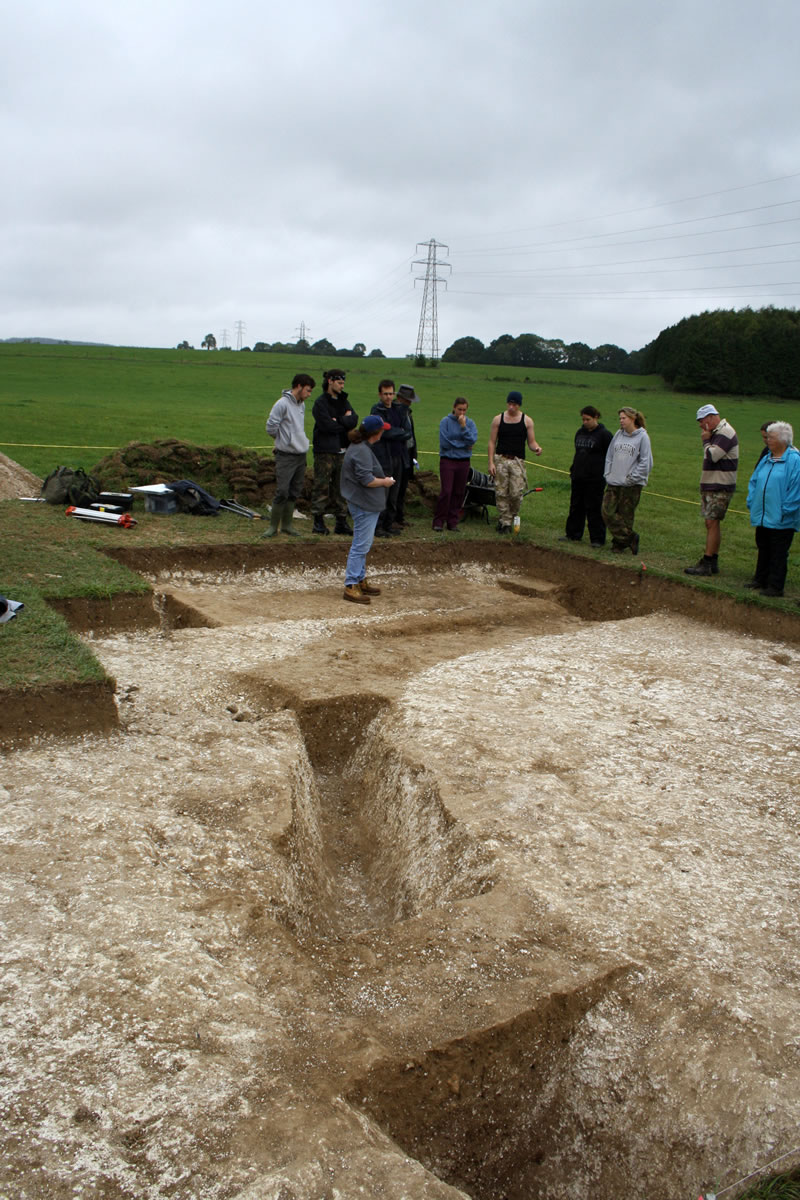 Area E, midway through excavation: Sheila explains the relationship between the linear ditches.